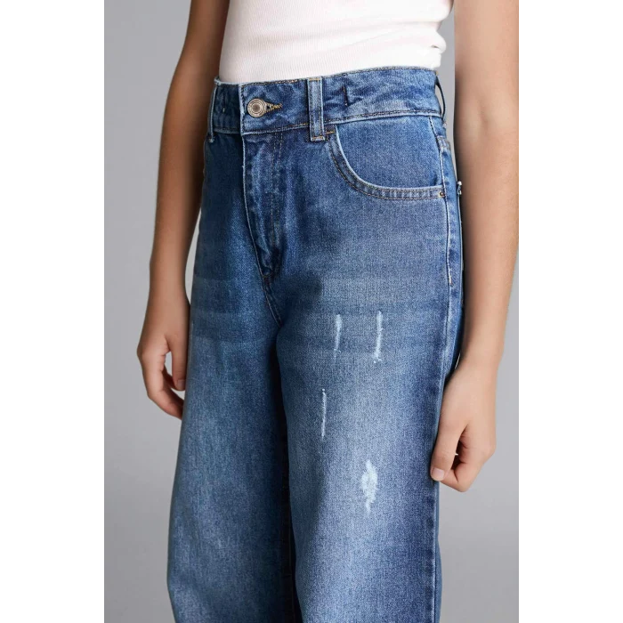 Defacto G9536A8NM29 Yeşil Straıght Wıde Jean Pantolon Kız Çocuk