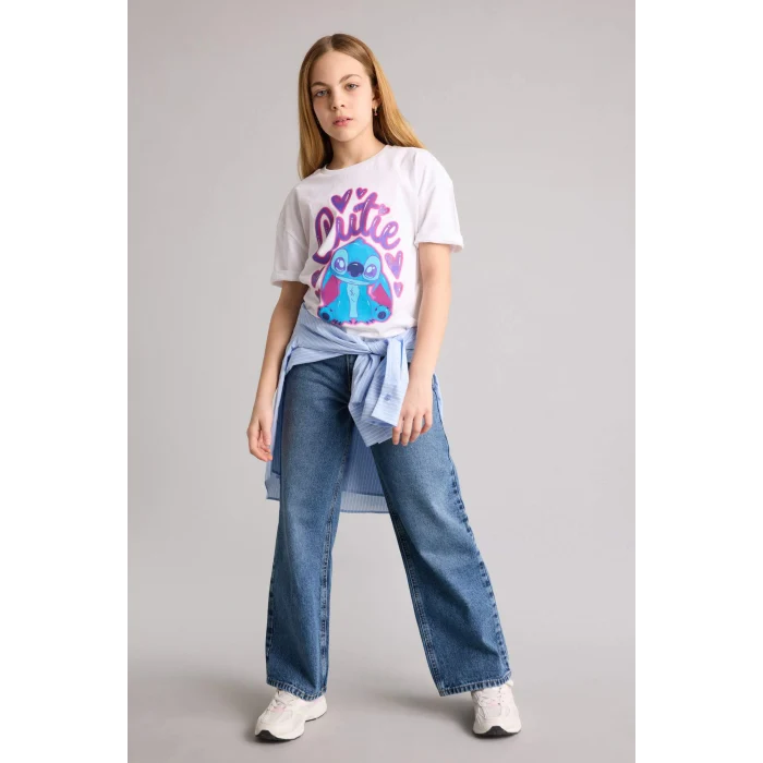 Defacto G8184A8WT34 Beyaz Dısney Lılo & Stıtch Tişört Kız Çocuk