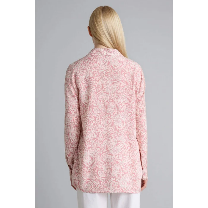 Defacto T0609AZPN623 Pembe Loose Fıt Gömlek Yaka Baskılı Uzun Kollu Tunik