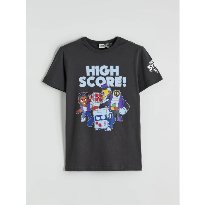 LCW Kids Antrasit Bisiklet Yaka Brawl Stars Baskılı Erkek Çocuk Tişört