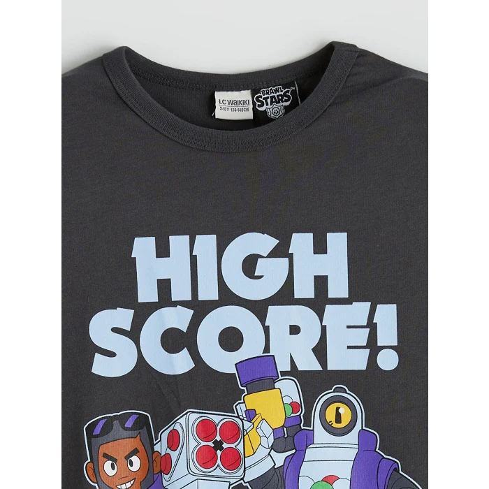 LCW Kids Antrasit Bisiklet Yaka Brawl Stars Baskılı Erkek Çocuk Tişört