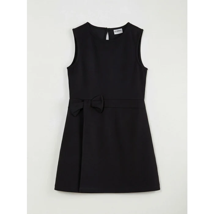 LCW Kids Siyah Bisiklet Yaka Fiyonklu Kız Çocuk Elbise