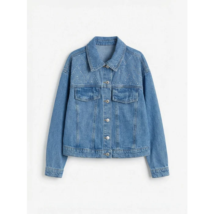 LCW Kids İndigo Taşlı Kız Çocuk Jean Ceket