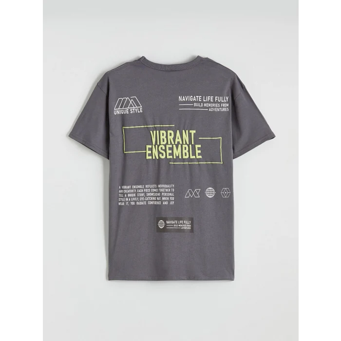 LCW Kids Gri Bisiklet Yaka Baskılı Erkek Çocuk Tişört
