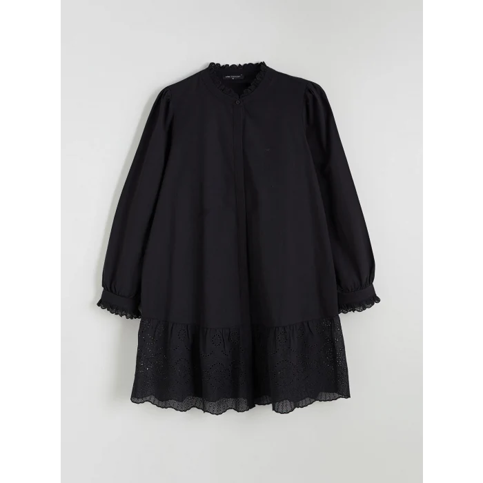 LCW Comfort Siyah Fırfırlı Hakim Yaka Kadın Gömlek Tunik