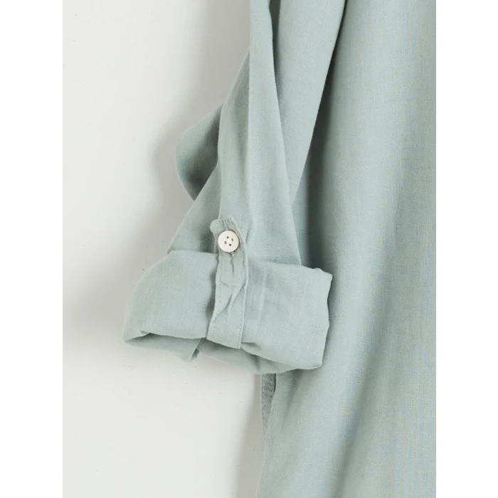 LCW Kids Yeşil Hakim Yaka Keten Karışımlı Erkek Çocuk Gömlek