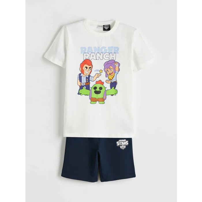 LCW Kids Ekru Bisiklet Yaka Brawl Stars Erkek Çocuk Tişört ve Şort