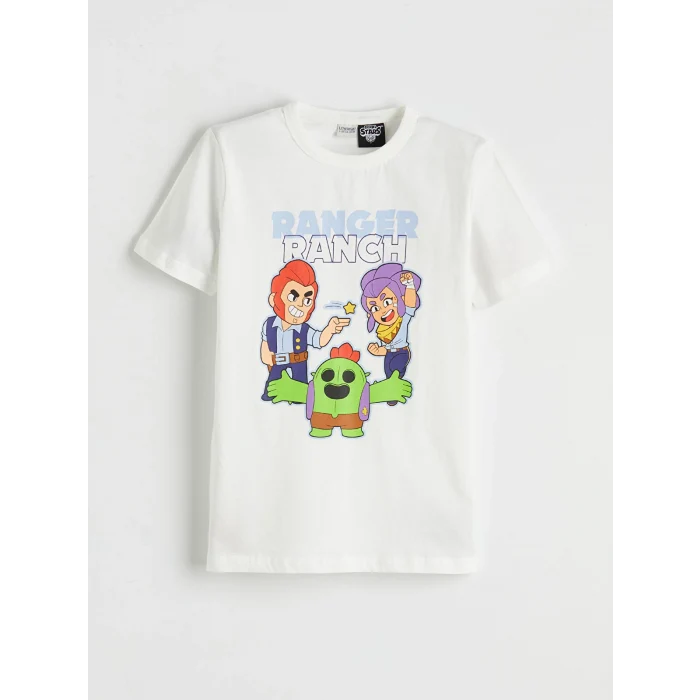 LCW Kids Ekru Bisiklet Yaka Brawl Stars Erkek Çocuk Tişört ve Şort