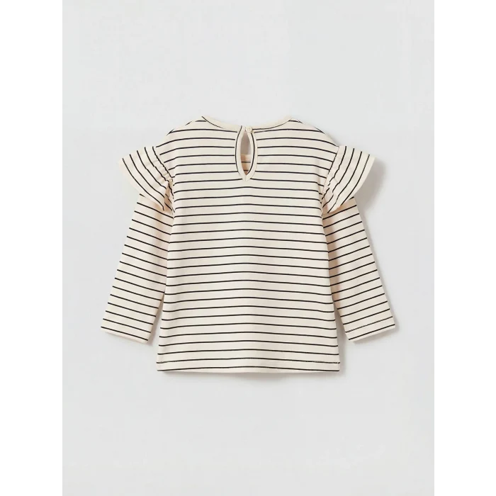 LCW baby Bej Çizgili Nakışlı Kız Bebek Tişört ve Tayt