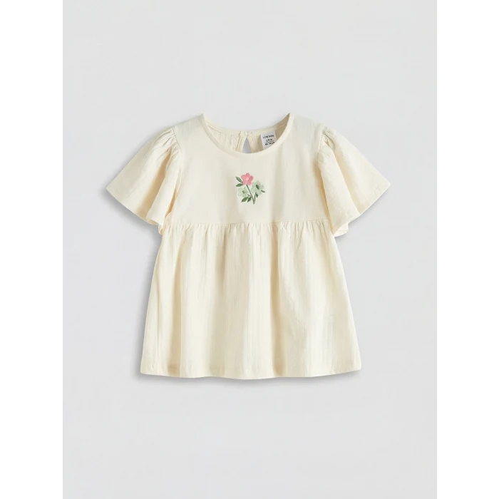 LCW baby Bej Çiçek Desenli Kız Bebek Bluz ve Tayt