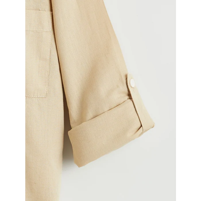 LCW Kids Bej Hakim Yaka Keten Karışımlı Erkek Çocuk Gömlek