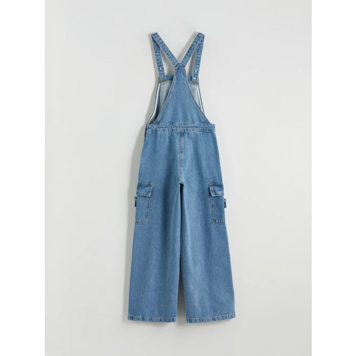 LCW Kids Mavi Yırtık Detaylı Kız Çocuk Kargo Jean Salopet