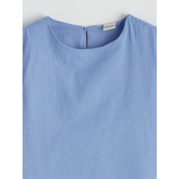 LCW Kids Mavi Bisiklet Yaka Fisto Detaylı Kız Çocuk Poplin Elbise