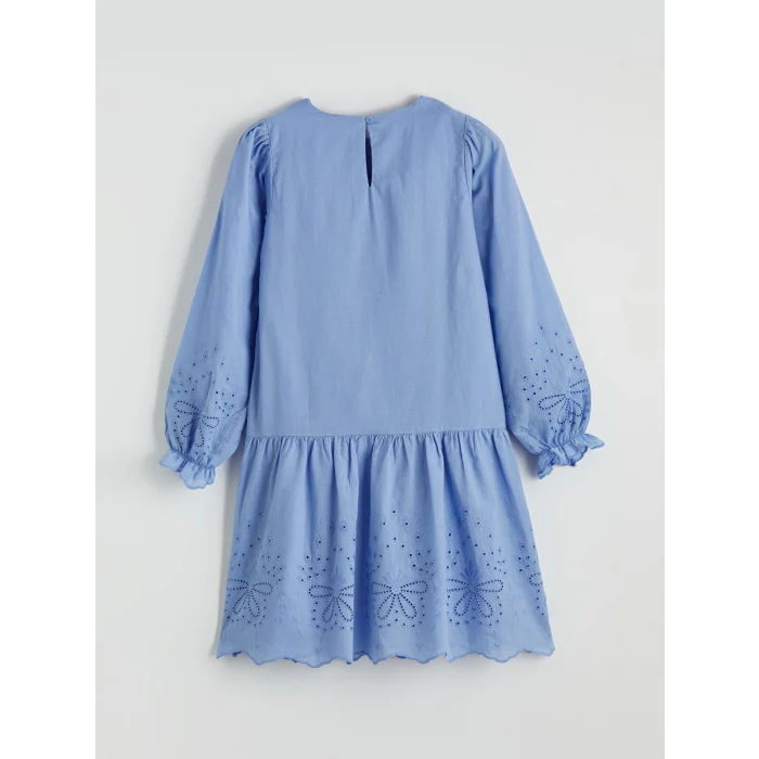 LCW Kids Mavi Bisiklet Yaka Fisto Detaylı Kız Çocuk Poplin Elbise
