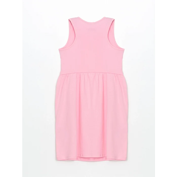 LCW Kids Pembe Bisiklet Yaka Çiçekli Kız Çocuk Elbise