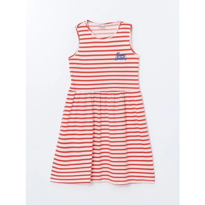 LCW Kids Kırmızı Bisiklet Yaka Kız Çocuk Elbise