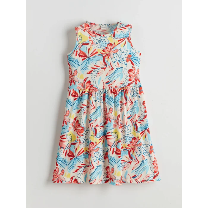 LCW Kids Ekru Bisiklet Yaka Kız Çocuk Elbise