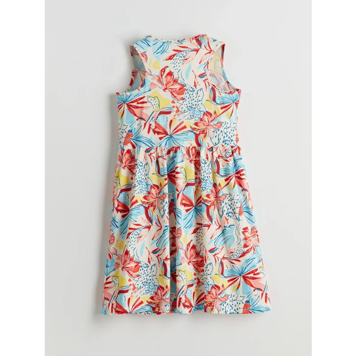 LCW Kids Ekru Bisiklet Yaka Kız Çocuk Elbise