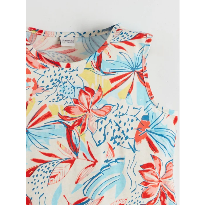 LCW Kids Ekru Bisiklet Yaka Kız Çocuk Elbise