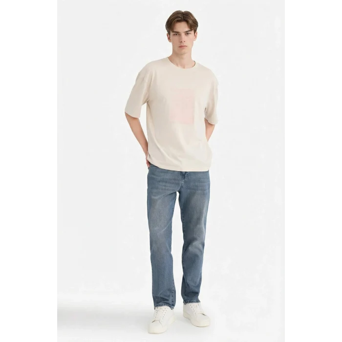 Defacto F9691AXER22 Ekru %100 Pamuk Boxy Fit Tişört