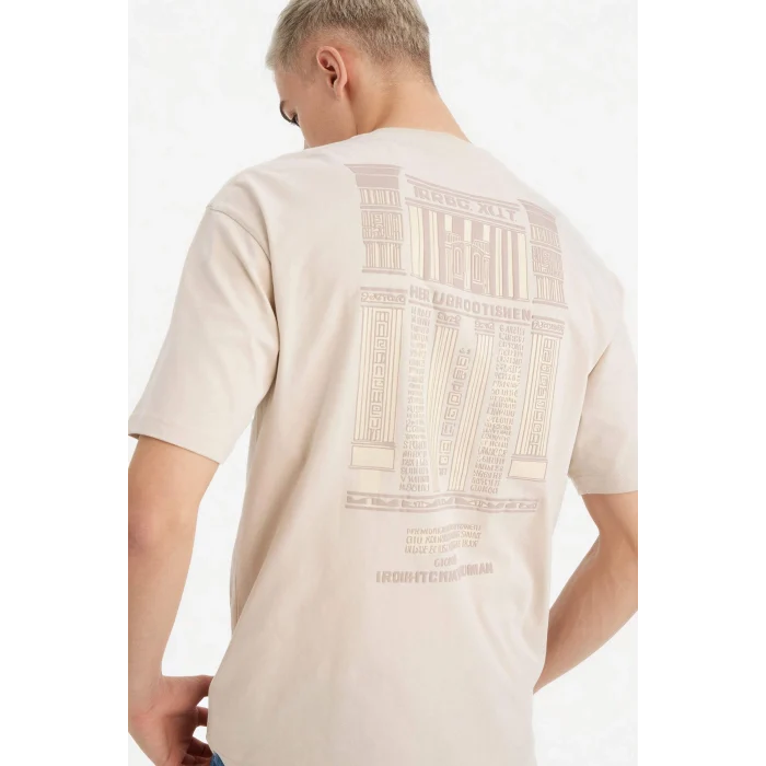 Defacto F8030AXBG74 Bej %100 Pamuk Boxy Fit Baskılı Tişört