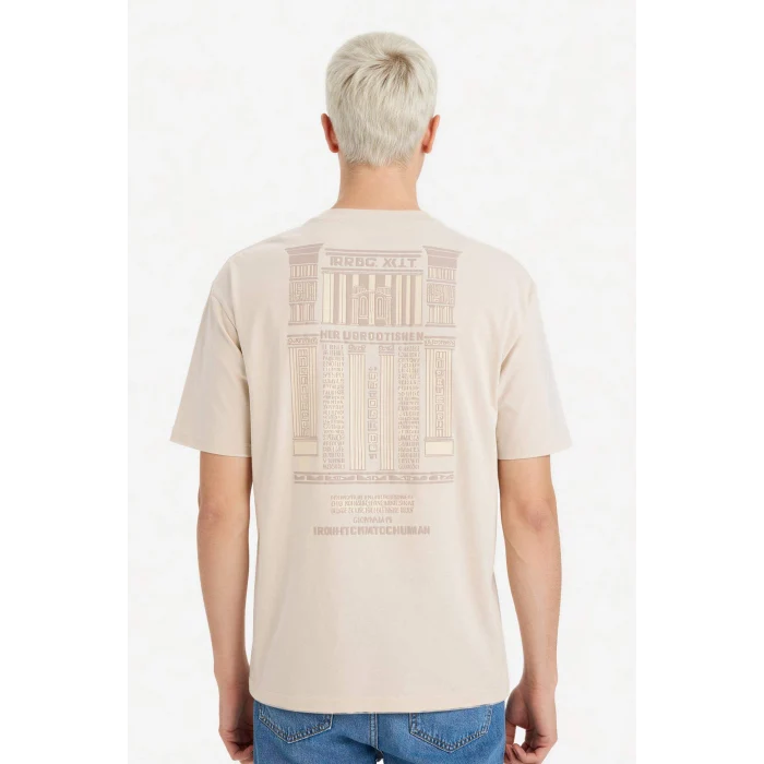 Defacto F8030AXBG74 Bej %100 Pamuk Boxy Fit Baskılı Tişört