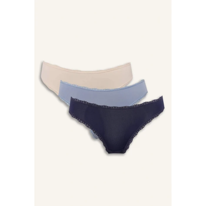 Defacto E4704AXBE570 Mavi Dantel Detaylı Micro 3lü Brazilian Külot