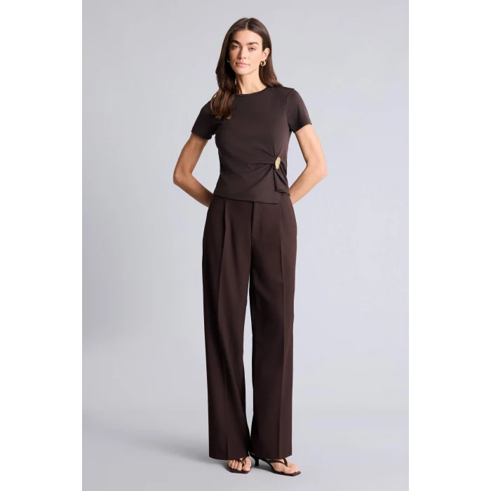 Defacto G9551AXBN267 Kahve Slım Fıt Aksesuar Detaylı Ribana Tişört