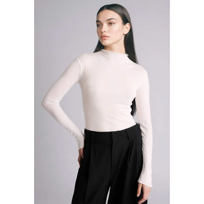 Defacto G7804AXER105 Ekru Slım Fıt Ribana Tişört