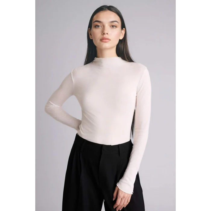 Defacto G7804AXER105 Ekru Slım Fıt Ribana Tişört