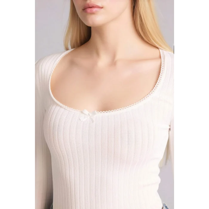 Defacto G9722AXWT32 Beyaz Fıtted U Yaka Uzun Kollu Tişört