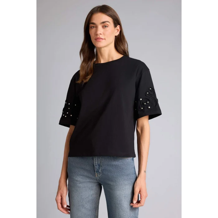 Defacto G9552AXBK81 Siyah Relax Fıt Bisiklet Yaka Penye Kısa Kollu Tişört