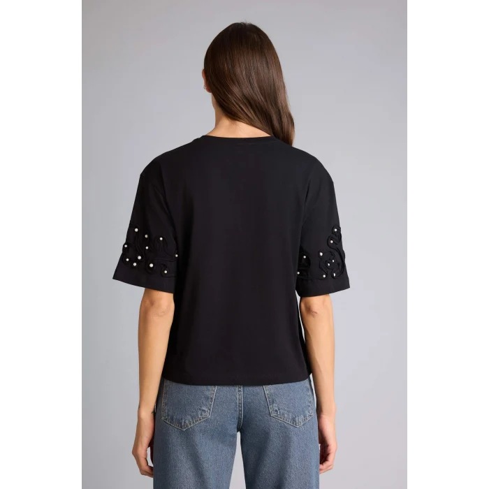 Defacto G9552AXBK81 Siyah Relax Fıt Bisiklet Yaka Penye Kısa Kollu Tişört