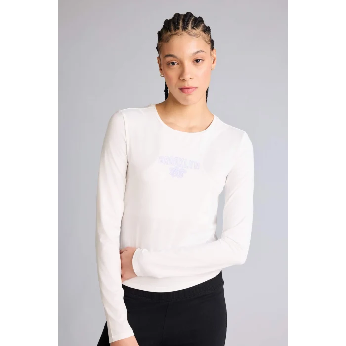 Defacto G0688AXER105 Ekru NBA Brooklyn Nets Uzun Kollu Tişört