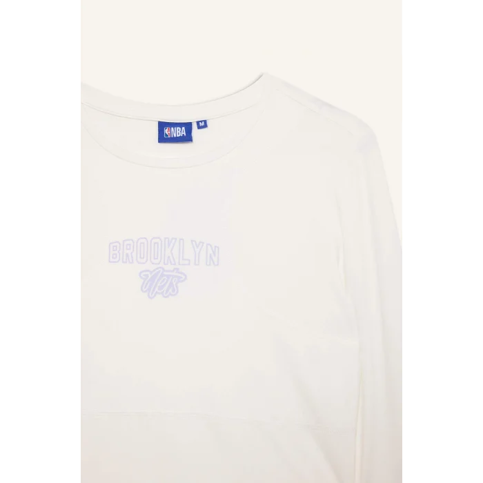 Defacto G0688AXER105 Ekru NBA Brooklyn Nets Uzun Kollu Tişört