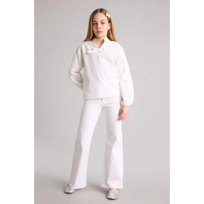 Defacto G7550A8WT34 Beyaz Poplin Bluz Kız Çocuk