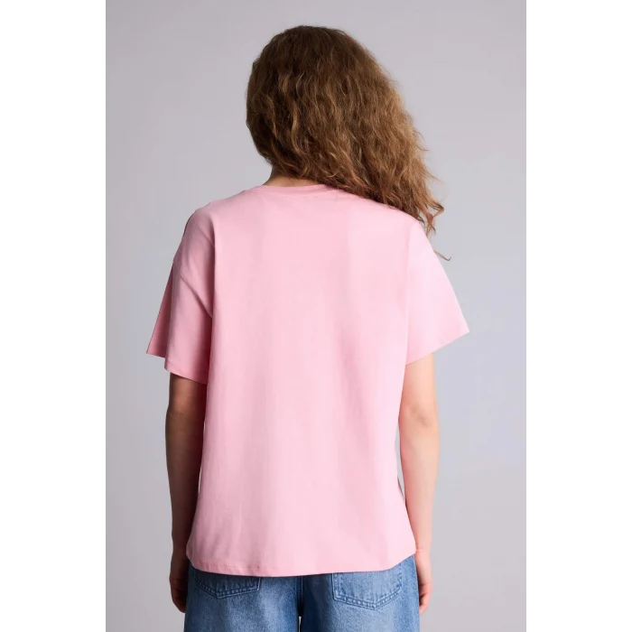 Defacto G9004AXPN636 Pembe Oversıze Bisiklet Yaka Baskılı Kısa Kollu Tişört