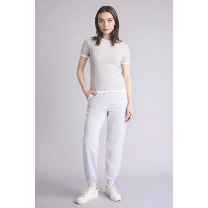 Defacto F3504AXGR93 Gri Slım Fıt Ribana Tişört