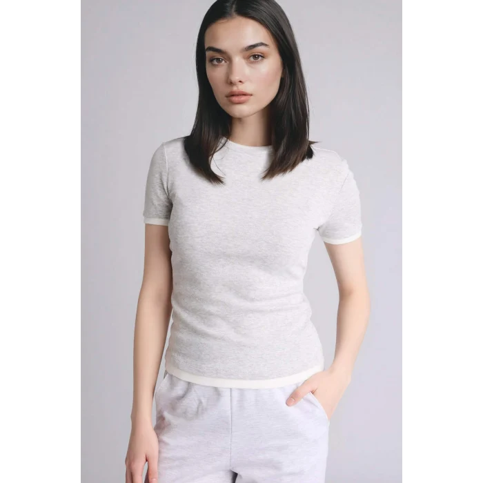 Defacto F3504AXGR93 Gri Slım Fıt Ribana Tişört