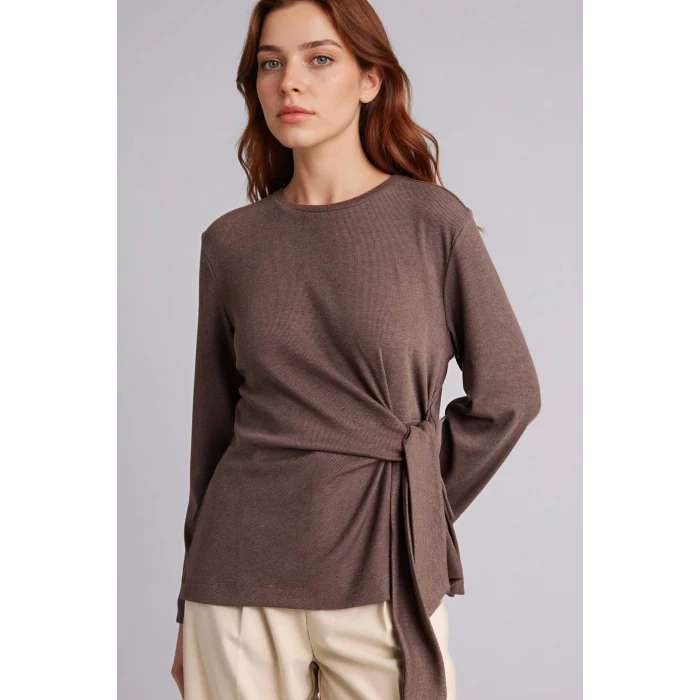 Defacto G2798AXBN571 Kahve Regular Fıt Bisiklet Yaka Uzun Kollu Tişört