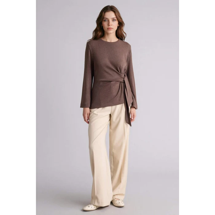 Defacto G2798AXBN571 Kahve Regular Fıt Bisiklet Yaka Uzun Kollu Tişört