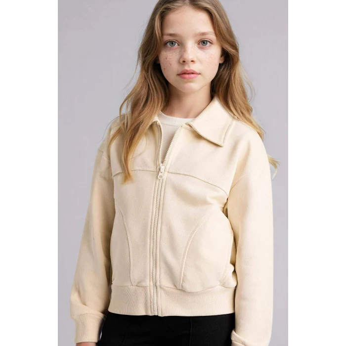 Defacto G6822A8ER117 Ekru Fermuarlı Hırka Kız Çocuk