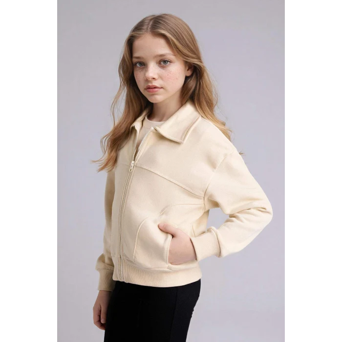 Defacto G6822A8ER117 Ekru Fermuarlı Hırka Kız Çocuk