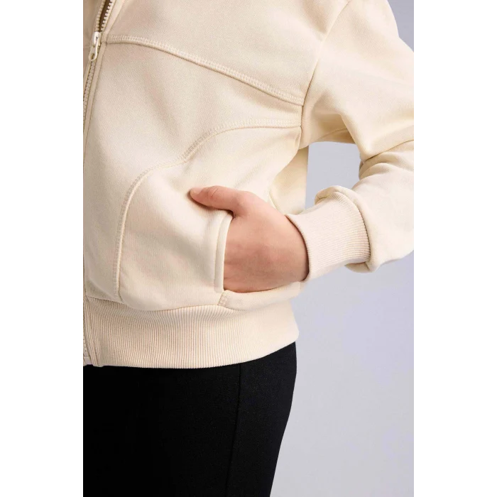 Defacto G6822A8ER117 Ekru Fermuarlı Hırka Kız Çocuk