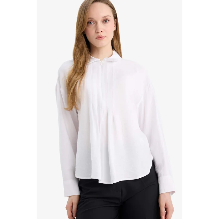 Defacto G9136AXWT32 Beyaz Relax Fıt Gömlek Yaka Uzun Kollu Gömlek