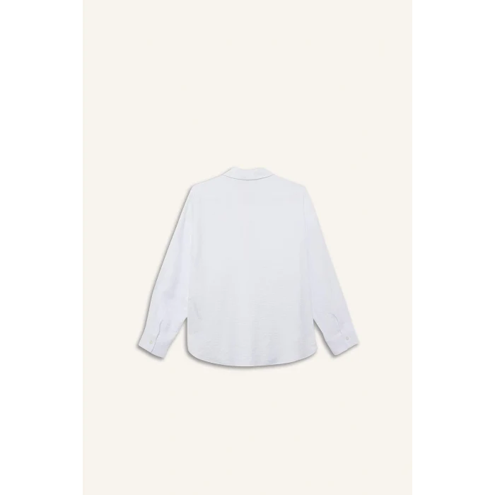 Defacto G9136AXWT32 Beyaz Relax Fıt Gömlek Yaka Uzun Kollu Gömlek