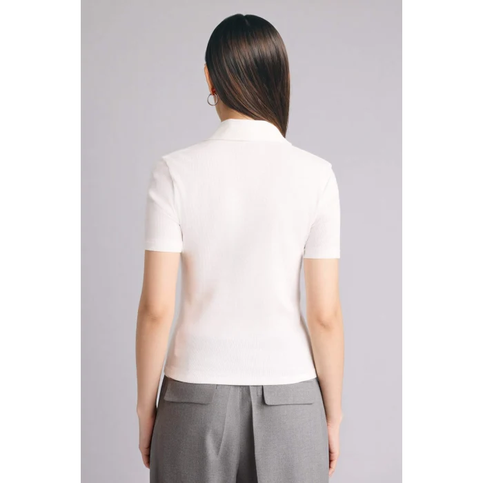 Defacto C6249AXWT32 Beyaz Slım Fıt Polo Yaka Fitilli Kaşkorse Tişört