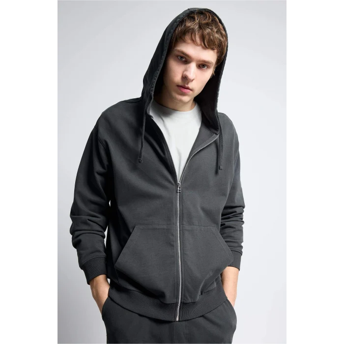 Defacto F9812AXAR221 Antrasit %100 Pamuk Fermuarlı Sweatshirt