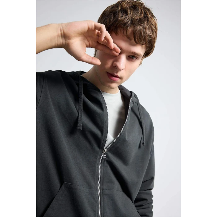 Defacto F9812AXAR221 Antrasit %100 Pamuk Fermuarlı Sweatshirt