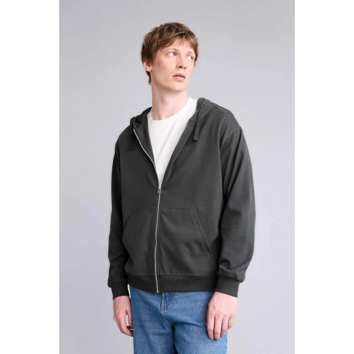 Defacto F9812AXAR221 Antrasit %100 Pamuk Fermuarlı Sweatshirt